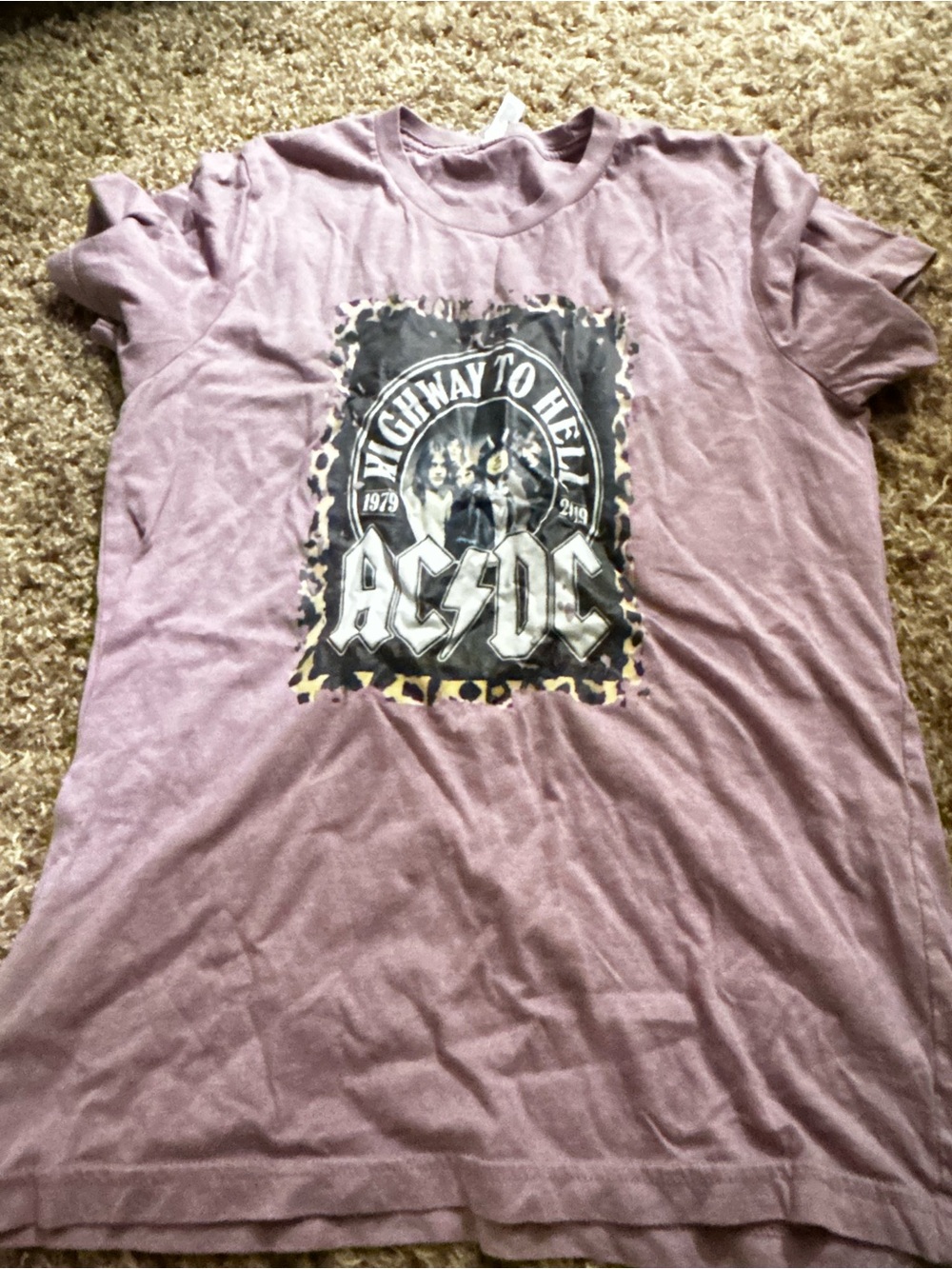 AC/DC Mauve Graphic Band Tee with Leopard-Trim Print